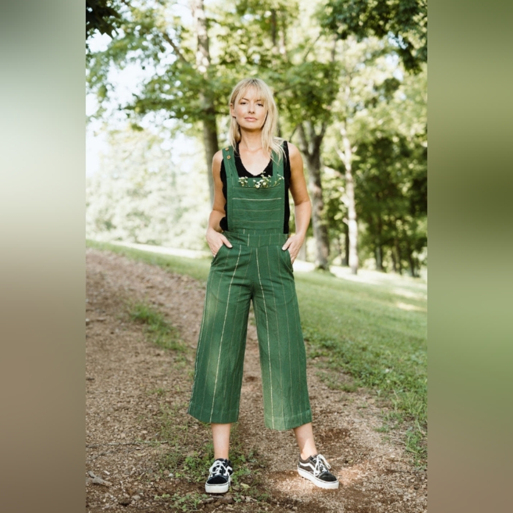 Liz Alig Dilsi Handwoven Cotton Overalls- XS, Black Stripe - Picture 6 of 8